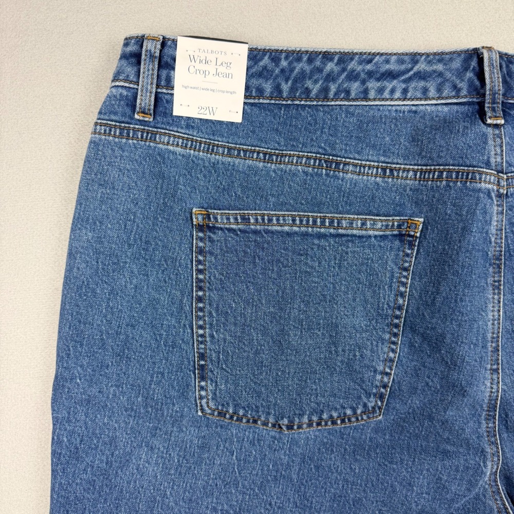 Talbots Women 22W Two Tone Blue Ombre Wide Leg Crop Jean High Waist Raw Hem NWT - Picture 8 of 13